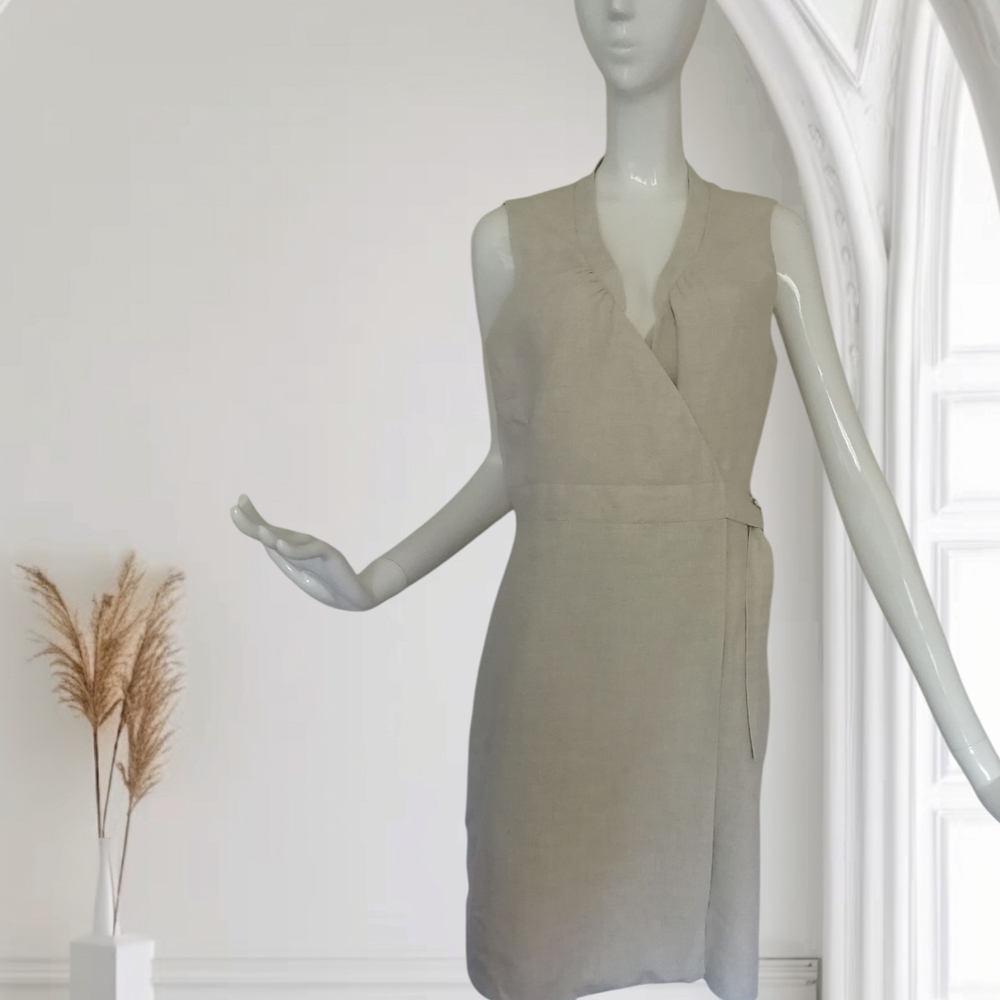 Cream Tan V-Neck Sleeveless Sheath Mini Dress - Picture 2 of 8